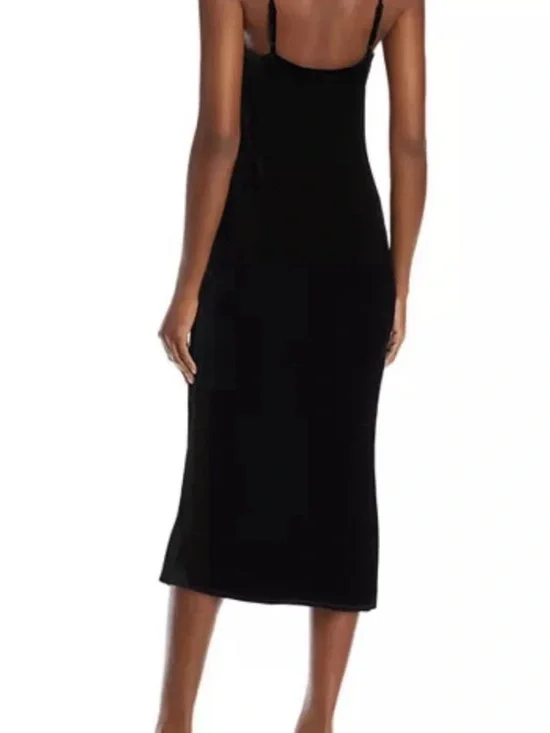 NWT - L'AGENCE Black Silk Velvet Slip Midi Dress with Spaghetti Straps - Picture 2 of 7